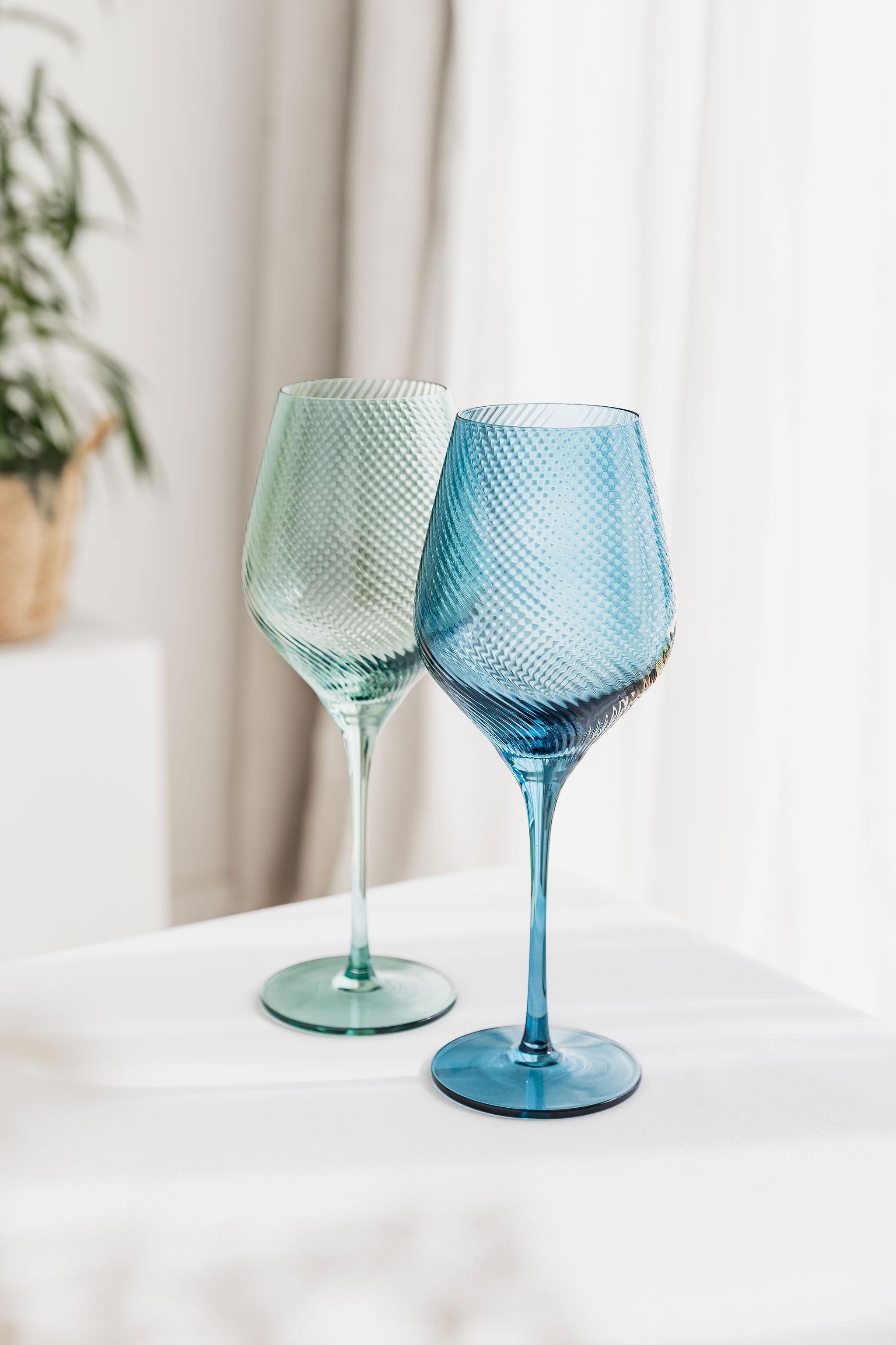 Twist Wine Glasses Coloured Glass Green and Blue