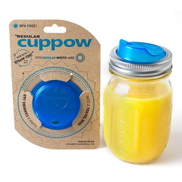 Cuppow Lid USA Made Turns Your Mason Jar into No Spill Sippy Cup Travel Mug Blue 