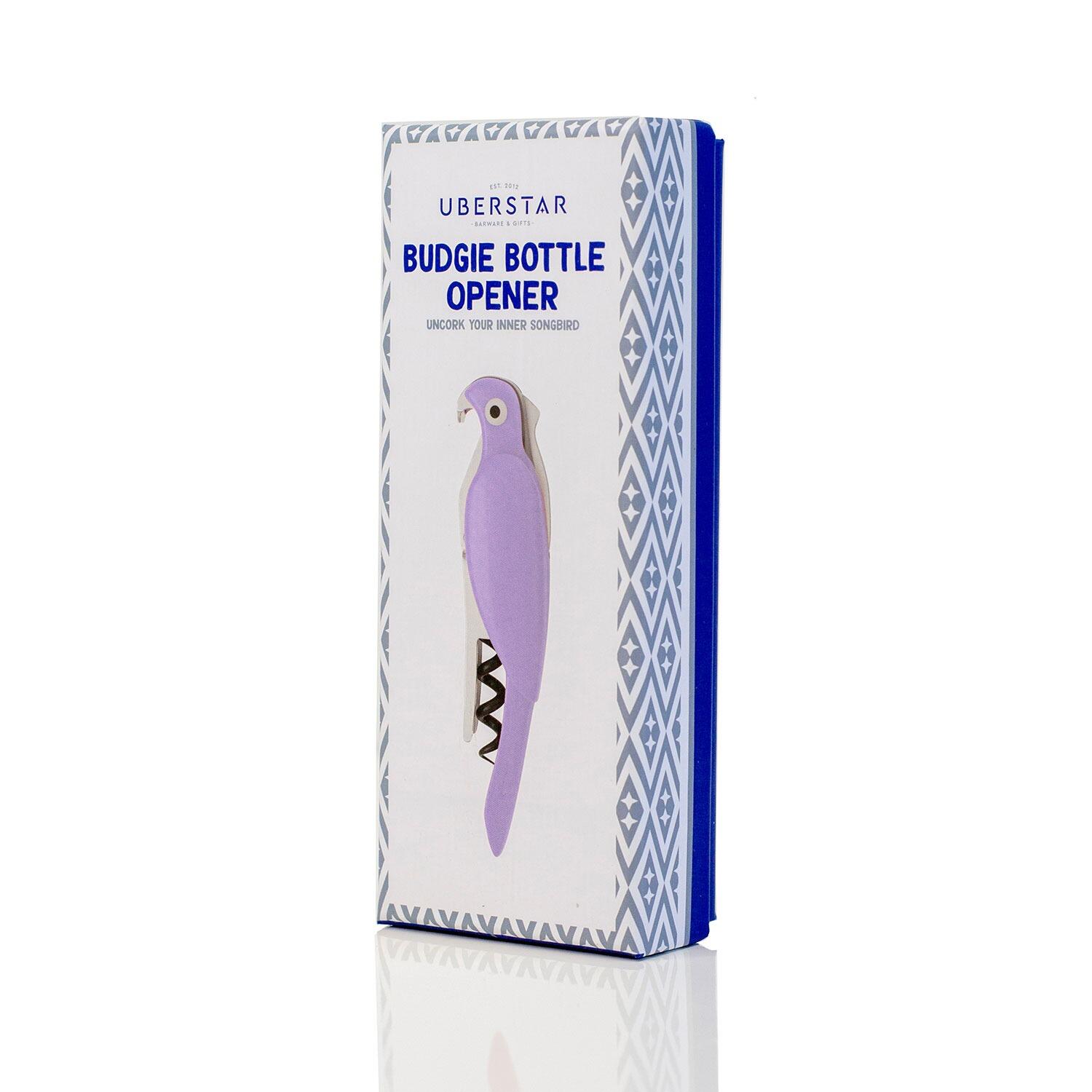 Budgie Bottle Opener Corkscrew Waiters Friend Mauve