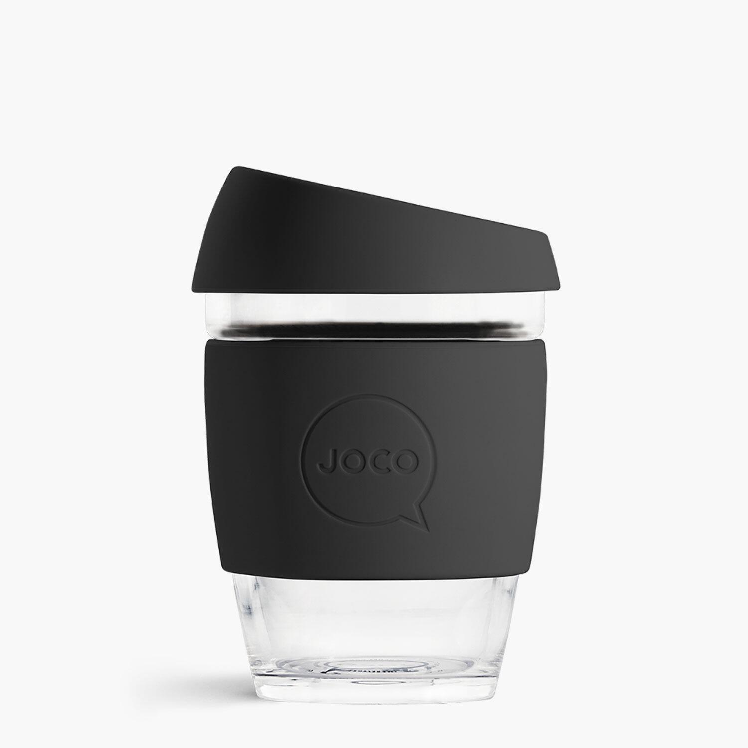 JOCO cup ultra black 12oz reusable glass coffee cup with lid UBERSTAR