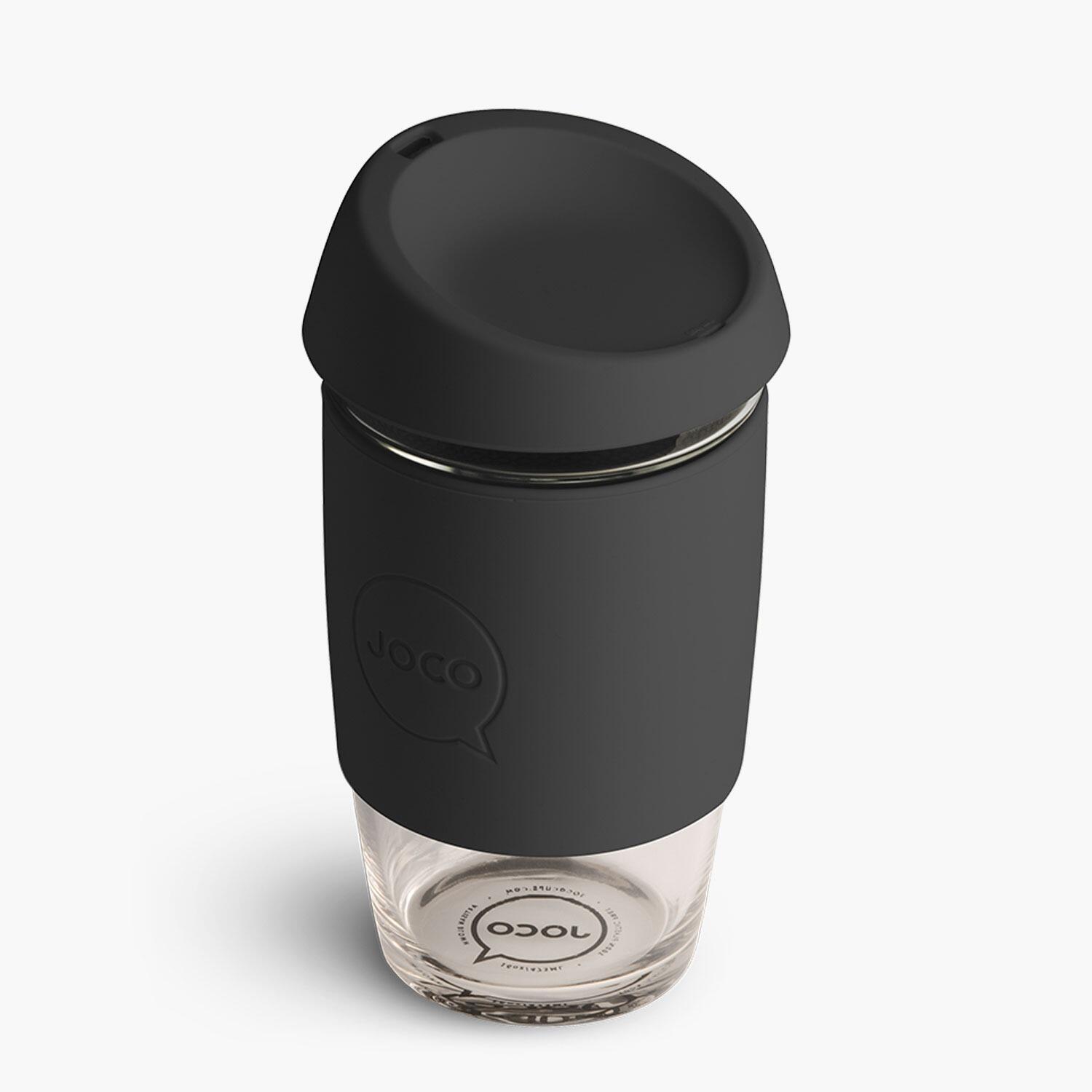 JOCO cup ultra black 16oz reusable glass coffee cup with lid UBERSTAR