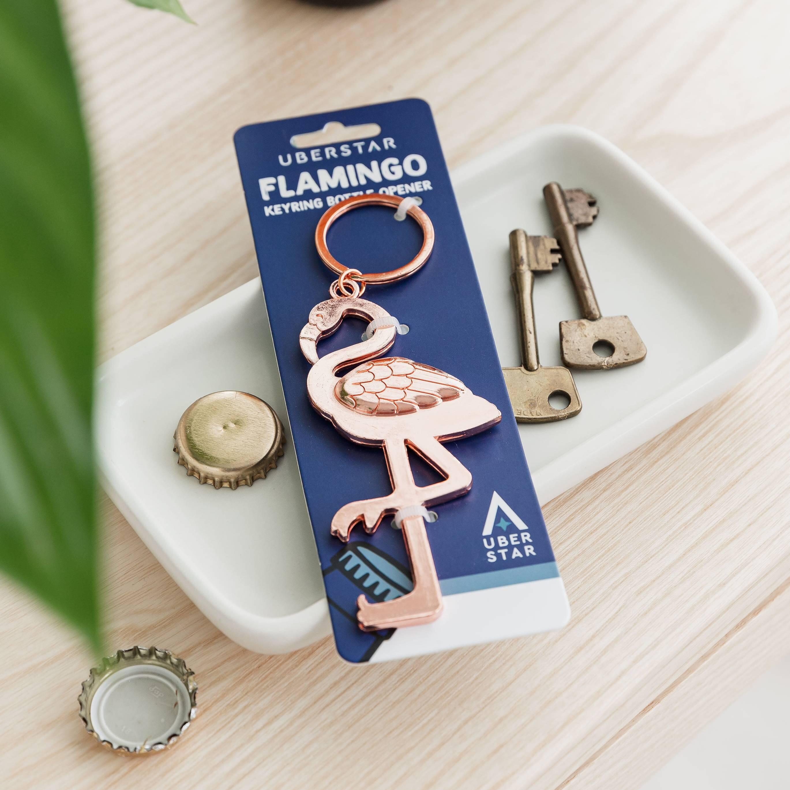 Flamingo Keyring Bottle Opener Rose Gold