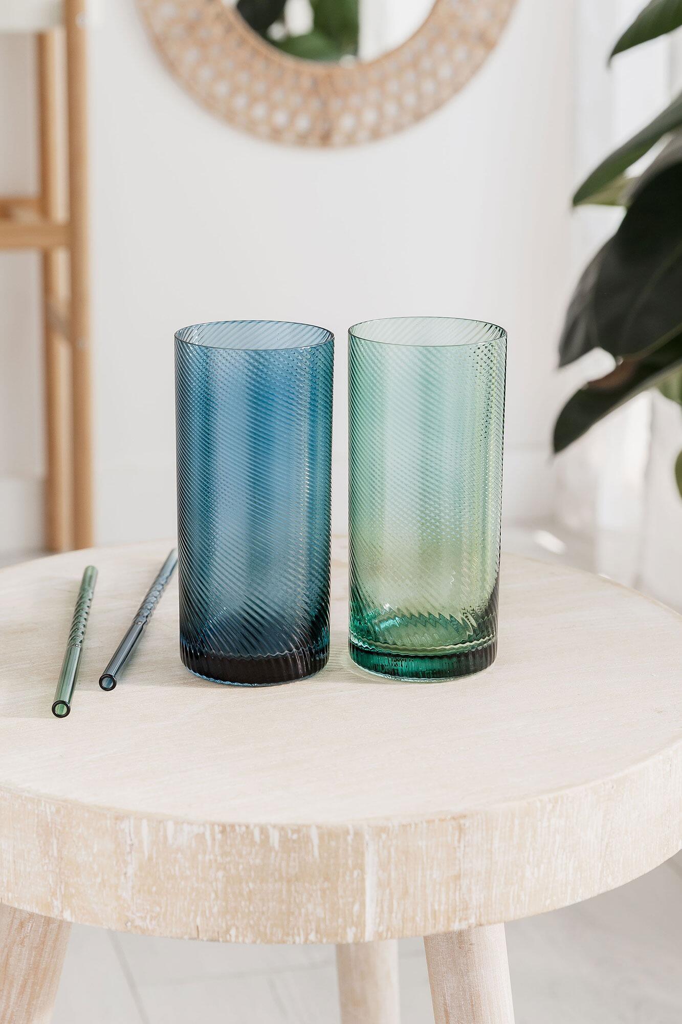 Coloured Drinking Glasses Blue Green