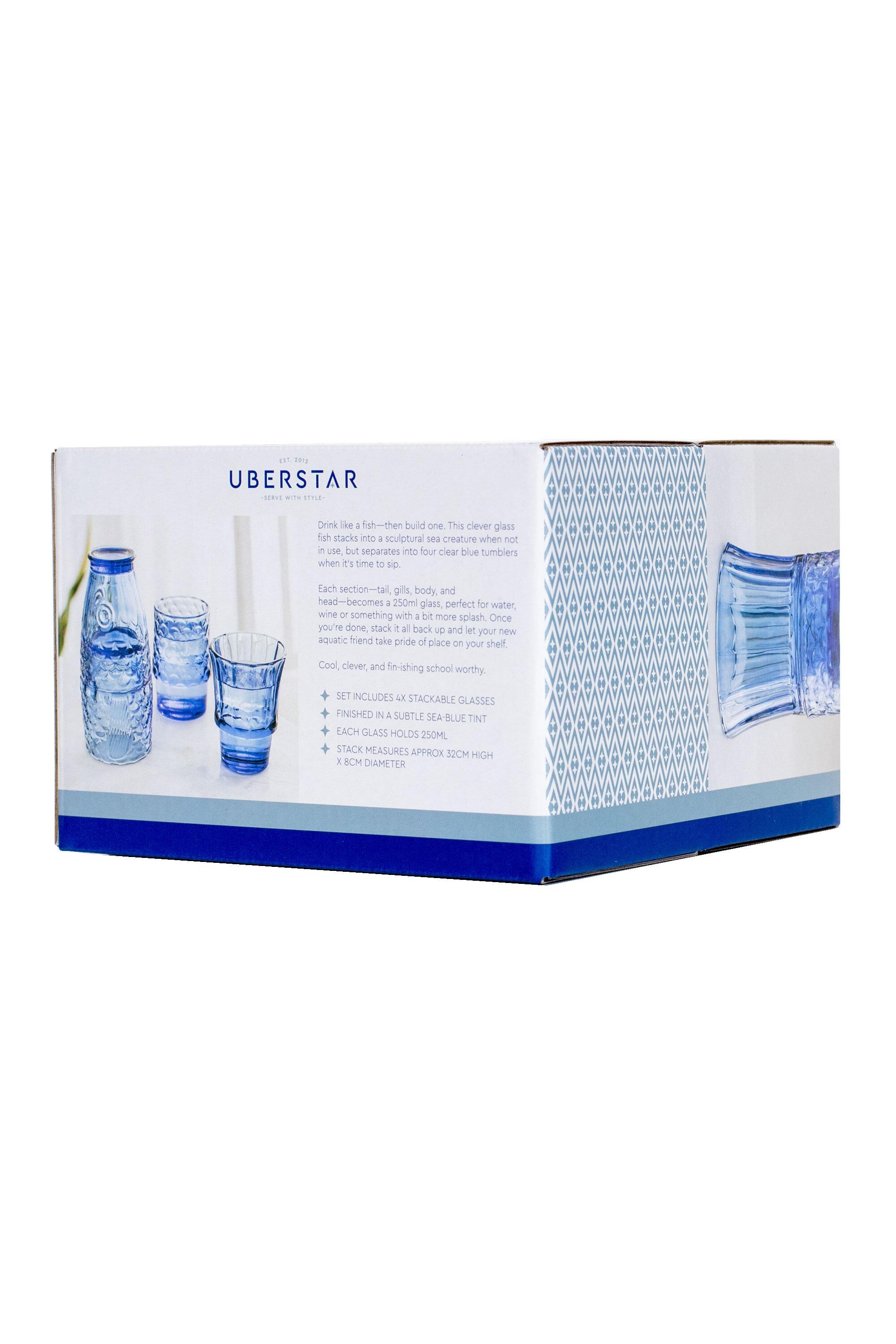 Glass Fish Stacking Glasses Box Blue