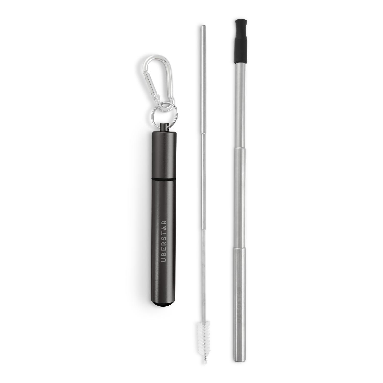 Uberstar Collapsible Travel Stainless Steel Straw - Grey