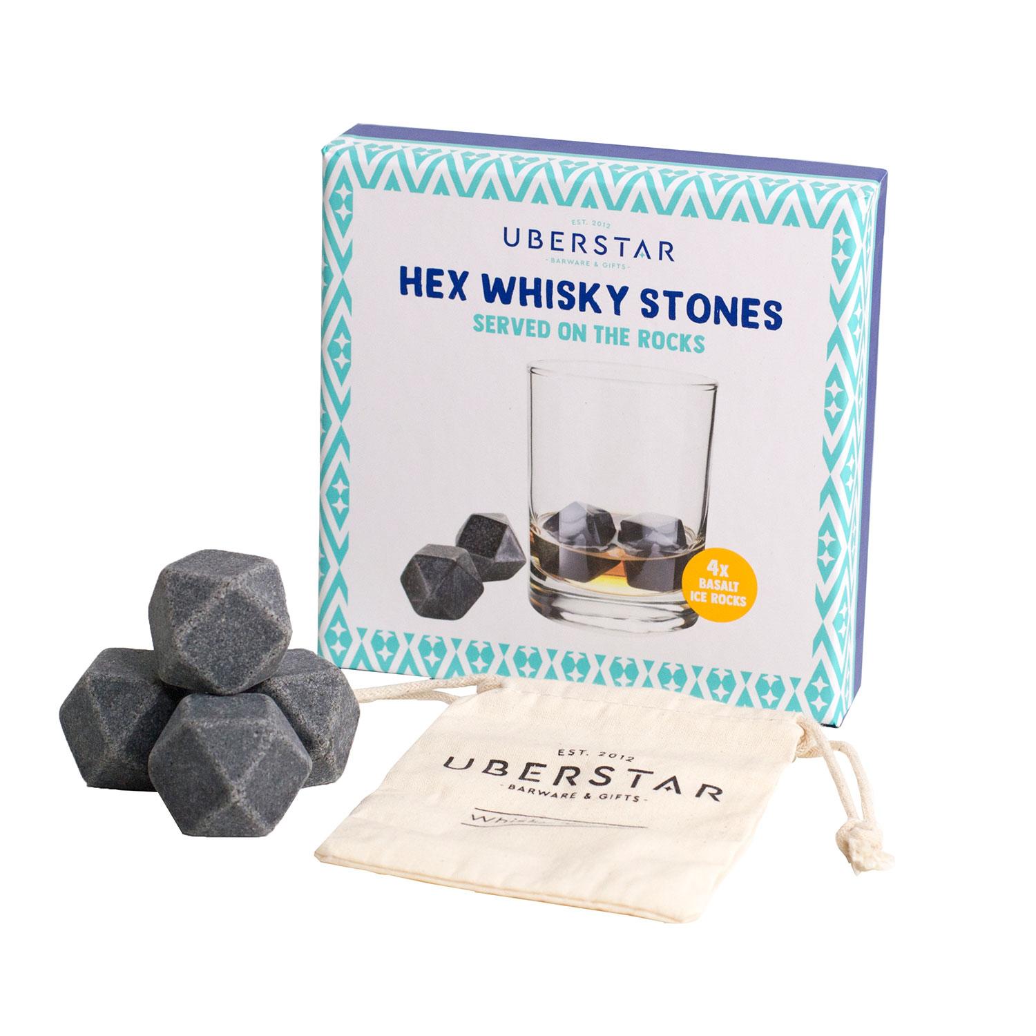 Uberstar Hex Whisky Stones - 4x Basalt Stones & Cotton Bag - £14.99