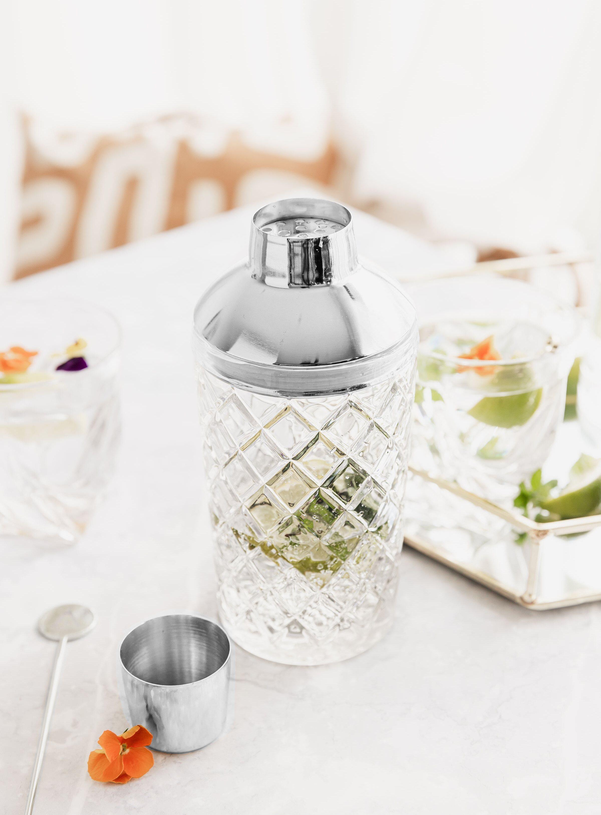 Glass Hawthorne cocktail shaker
