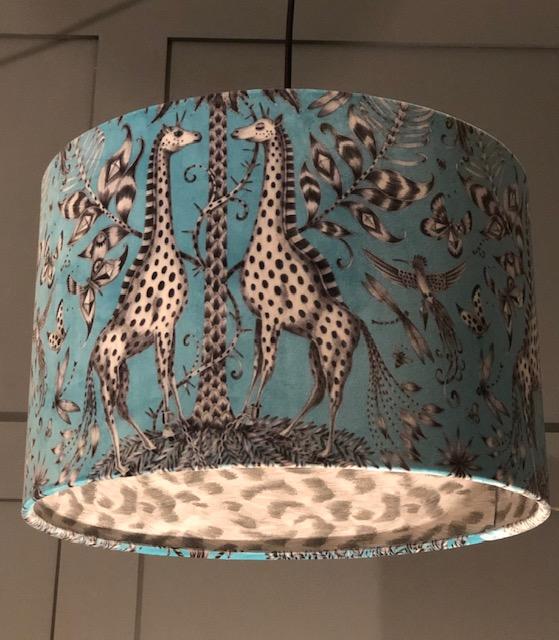 Blue Velvet Giraffe Print Lampshade, Cheetah Print Lamp Shade