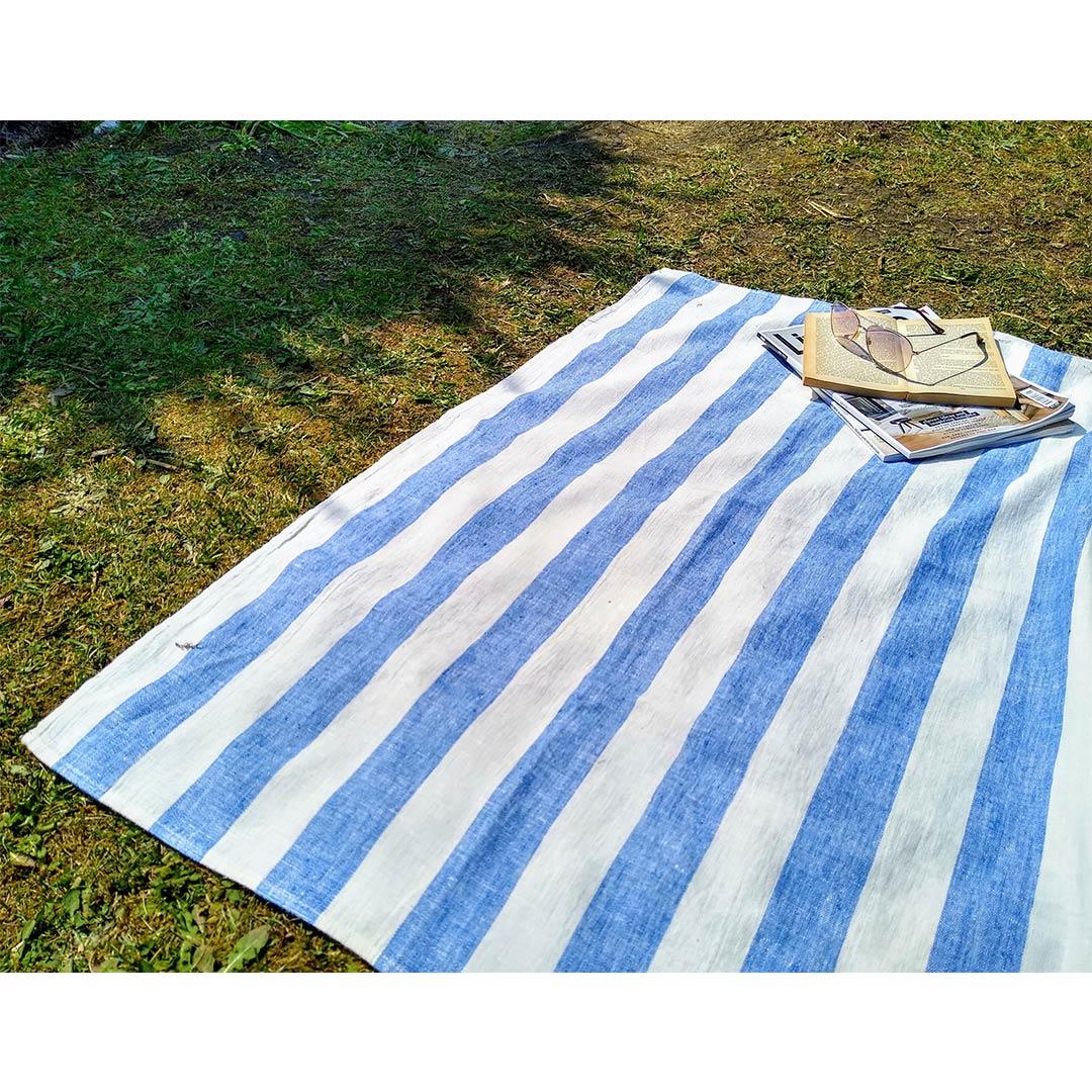 100% Linen Beach/Bath Towel - Philippe - Blue on grass