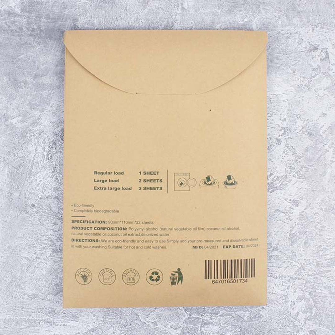 Laundry Detergent Sheets (Unfragranced) - 32 sheets in pack - back of pack