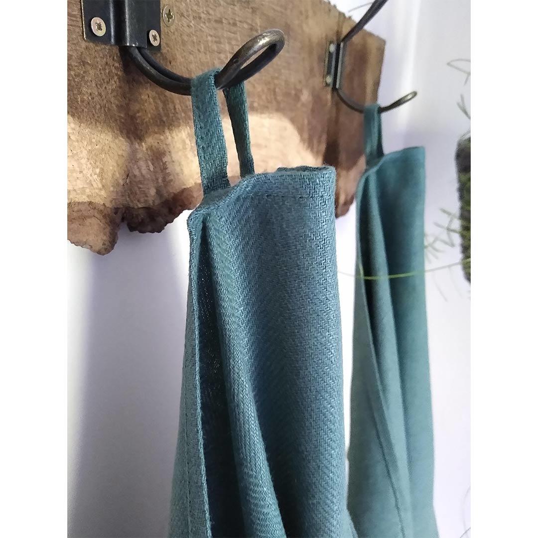 100% Linen Beach/Bath Towel - Lara Balsam Green hanging in bathroom