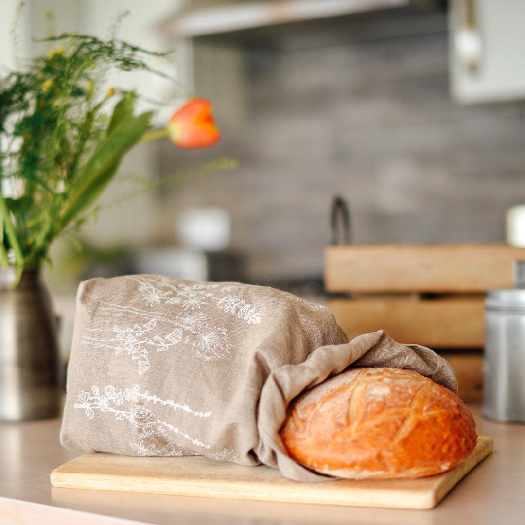 Hand Printed Linen Bread Bag - Garden Collection - kitchen