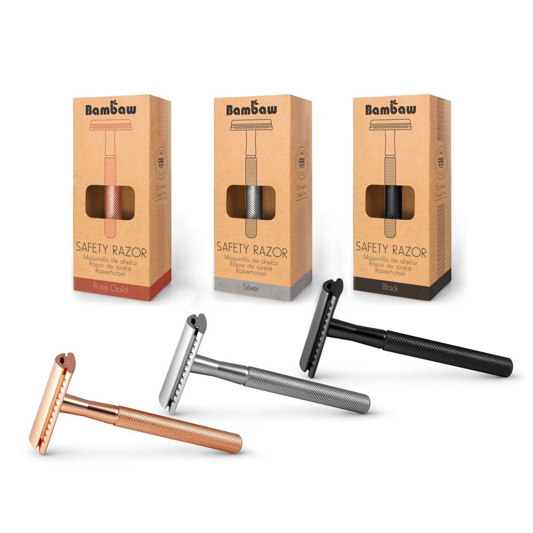 High Quality Metal Double Edge Safety Razor - black, silver and rose gold