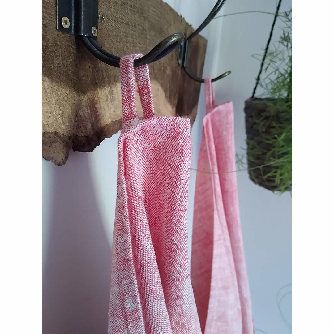 100% Linen Beach/Bath Towel - Francesca Red hanging in bathroom