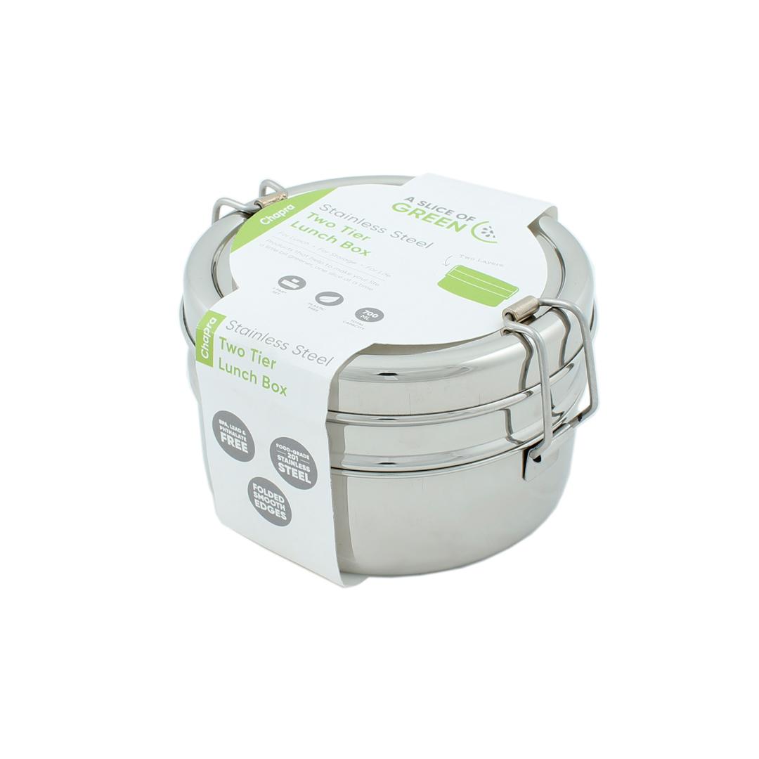 Two Tier Round Stainless Steel Lunchbox (Chapra) wrapped