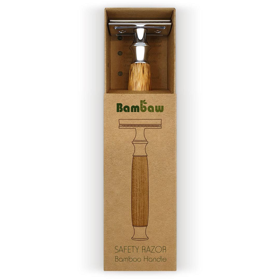 Bamboo & Steel Safety Razor - long handle in box