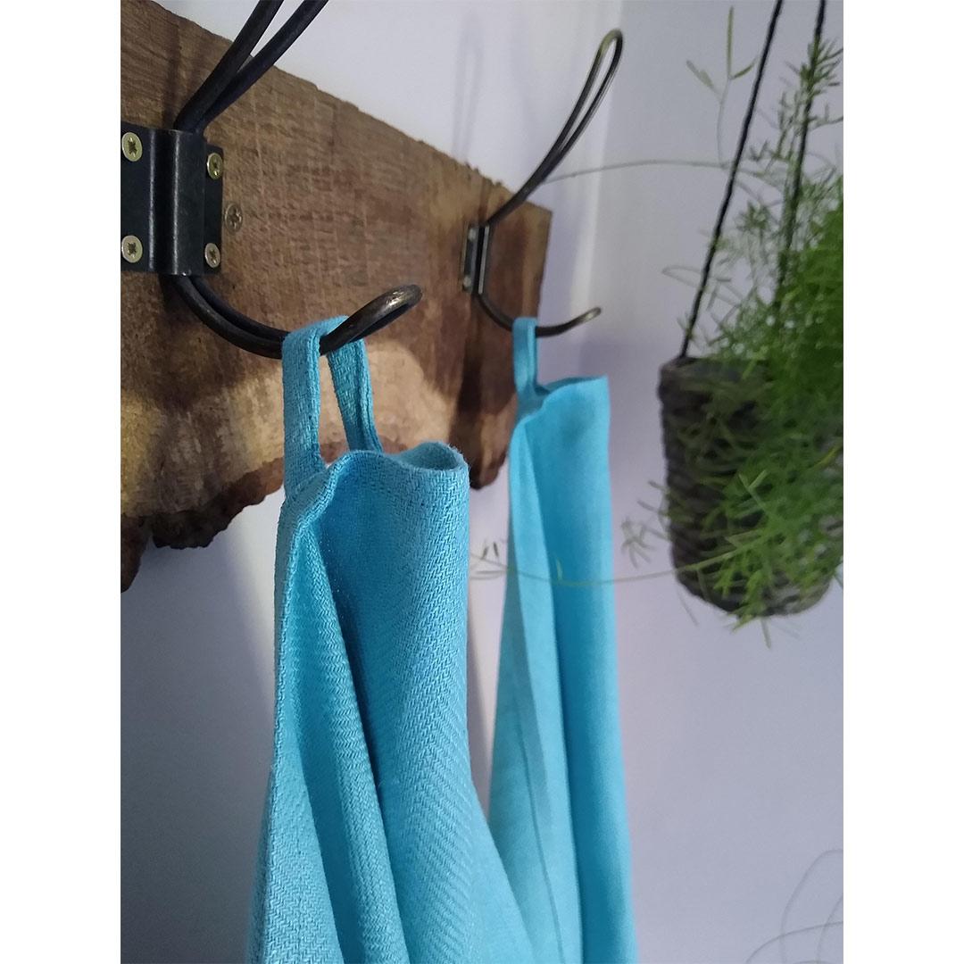 100% Linen Beach/Bath Towel - Lara Aqua hanging in bathroom