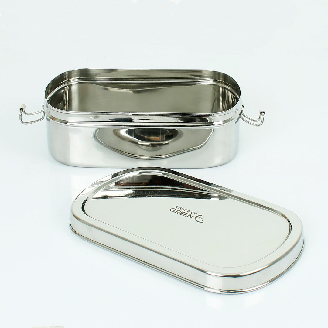 Extra Large Oval Stainless Steel Lunchbox (Surat) open empty