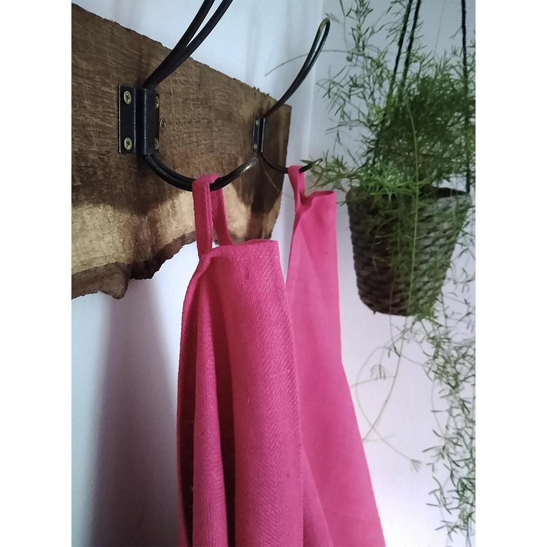 100% Linen Beach/Bath Towel - Lara Bright Pink hanging in bathroom
