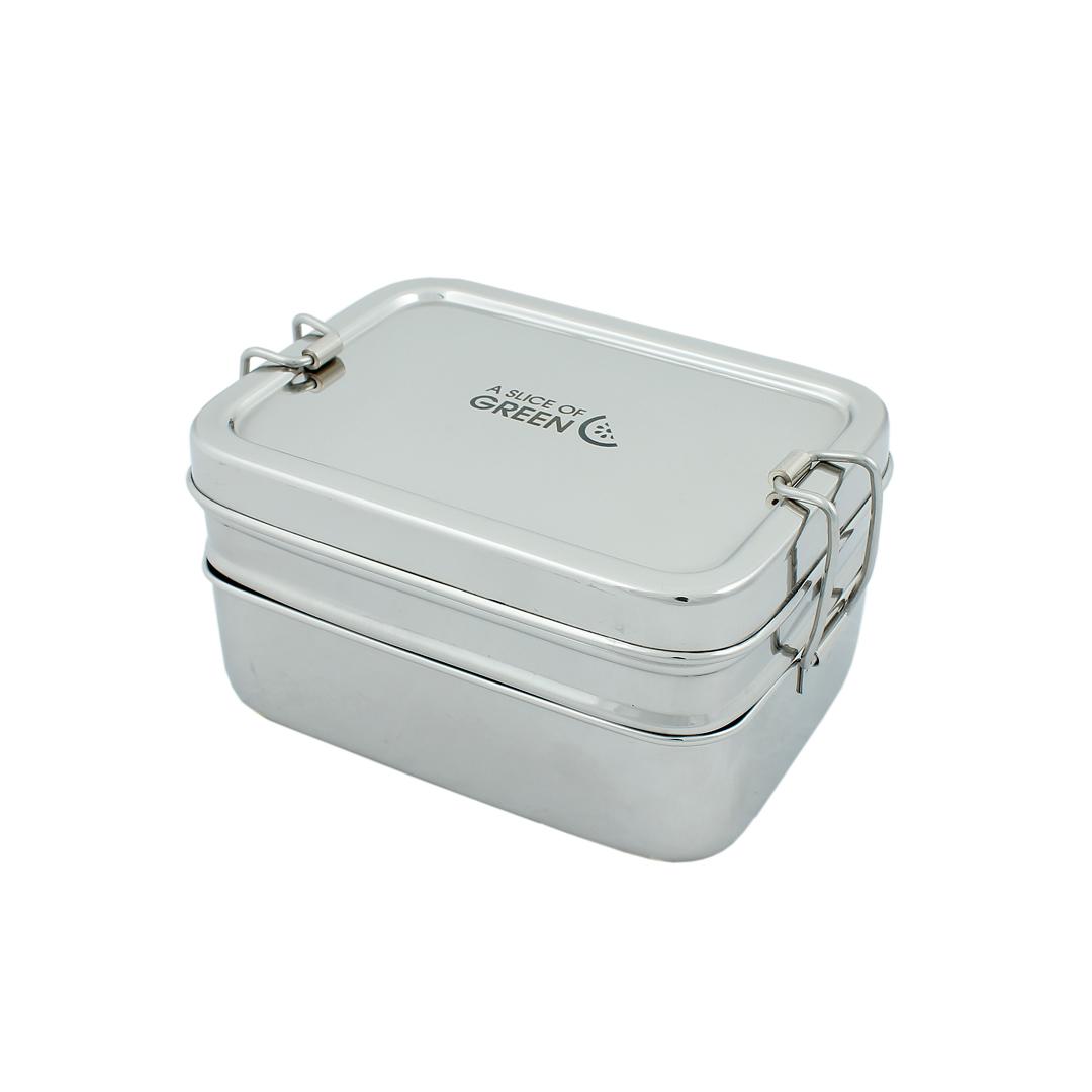 Two Tier Rectangle Stainless Steel Lunchbox with Mini Container (Panna)