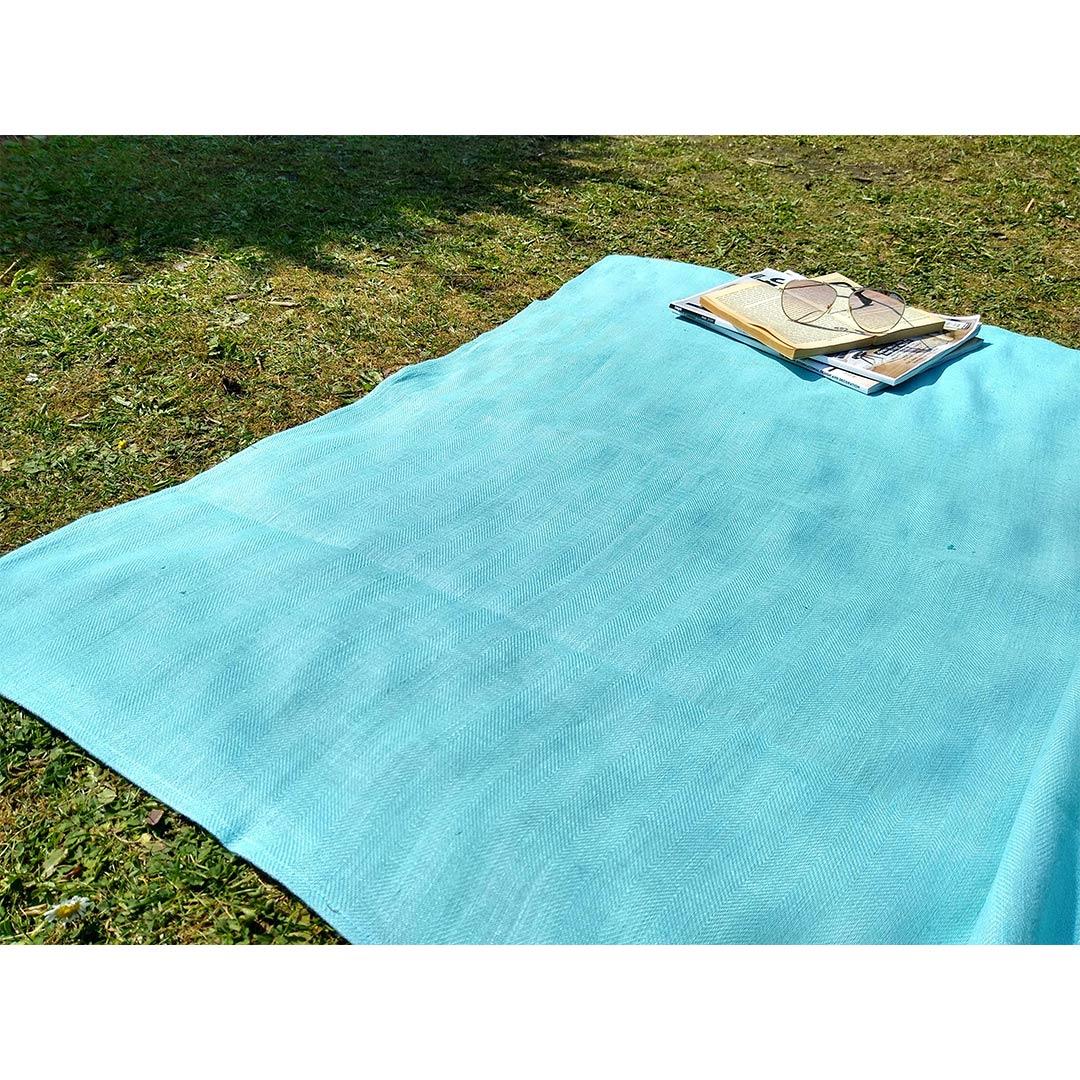 100% Linen Beach/Bath Towel - Lara Aqua on grass