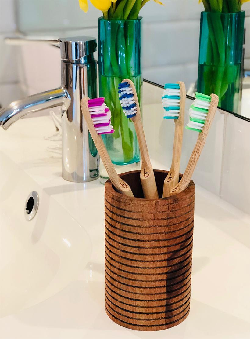 Bambooth® - Sea Blue - Medium Bristles in the bathroom