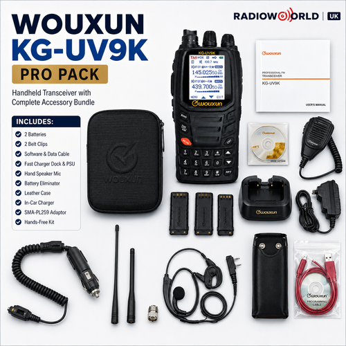 Wouxun KG‑UV9K dual‑band VHF/UHF radio with colour screen and full accessory Pro Pack – Radioworld UK