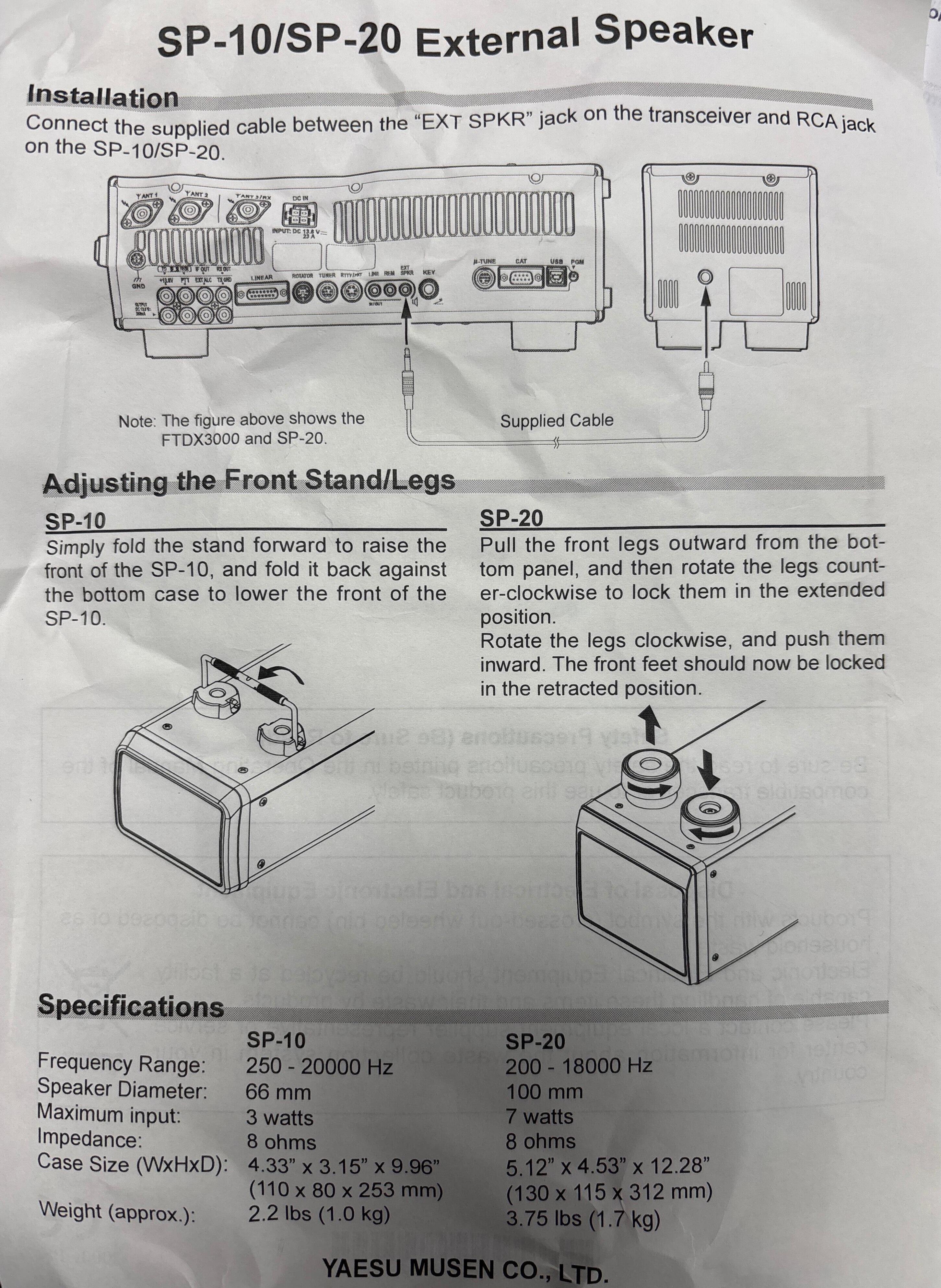 Second Hand Yaesu SP-10 External Speaker For FT-991 and FT-991A ...