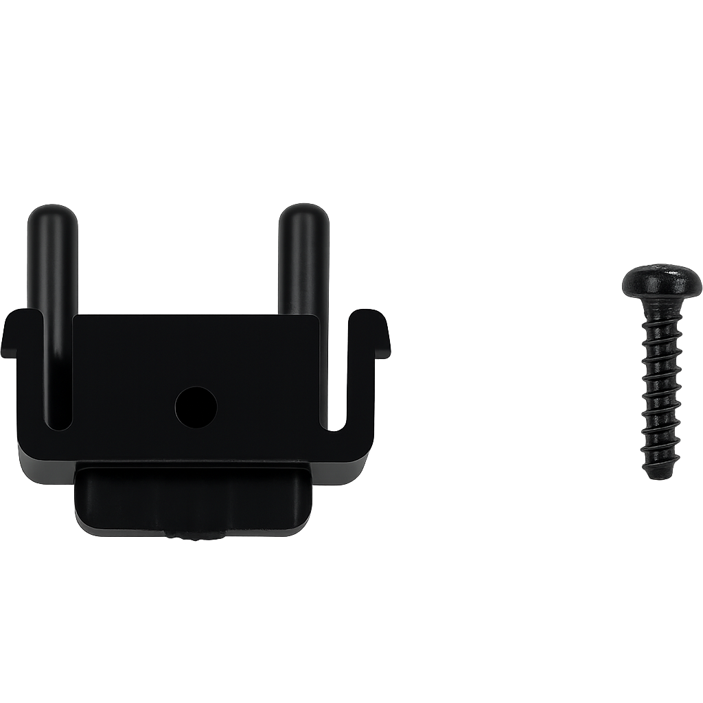 Self-tapping Phillips screw paired with Yaesu FT-817 mounting clip for secure panel fit