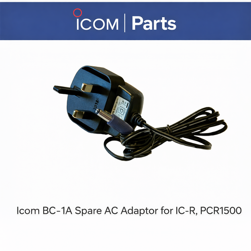 "Icom AC charger for IC‑R/PCR1500 receiver with coiled cable"