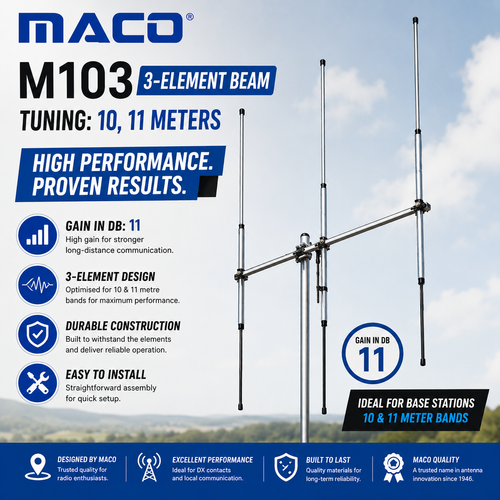 Maco M103 3‑Element Beam Antenna for 10/11 Meters – 11 dB Gain