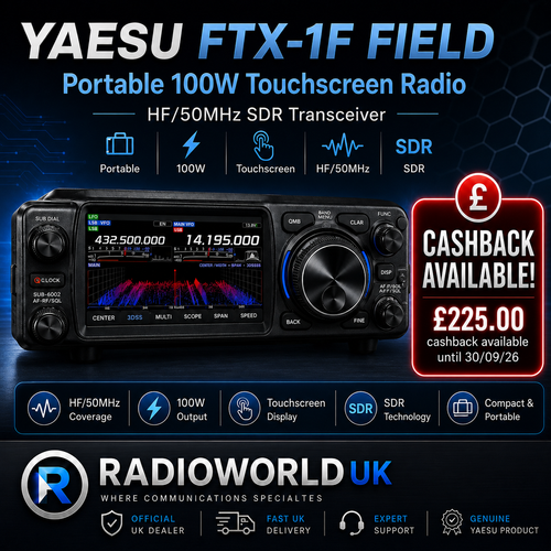 "Yaesu FTX‑1F Field HF/50MHz 100W portable SDR transceiver with £225 cashback offer – Radioworld UK"