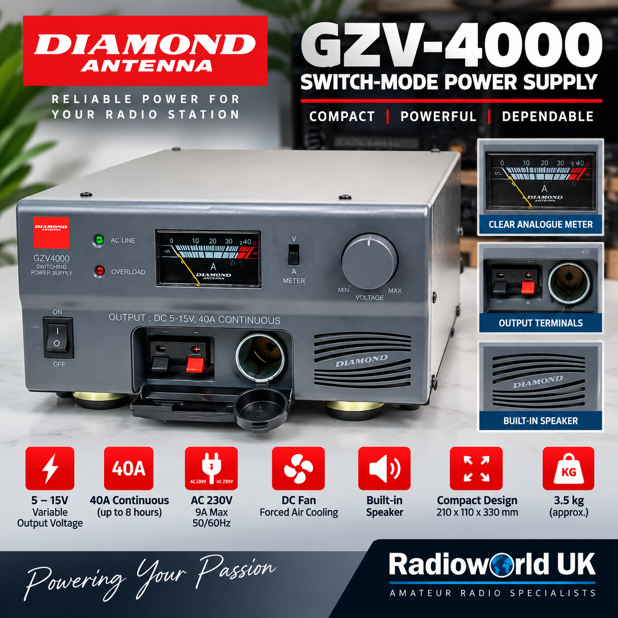 Diamond GZV-4000 40A Switch Mode Power Supply – Variable DC 5–15V