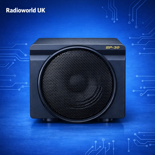 SP‑30 with the blue circuit‑style background and Radioworld UK logo