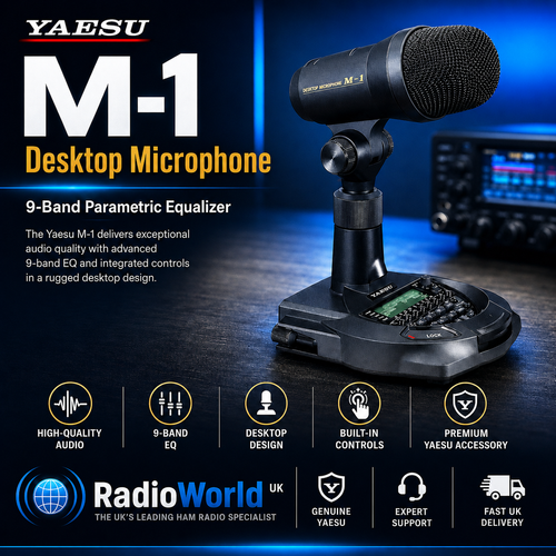 Yaesu M‑1 desktop microphone with 9‑band equaliser front view – Radioworld UK