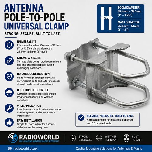 antenna pole to pole universal clamp adjustable boom mount radioworld uk