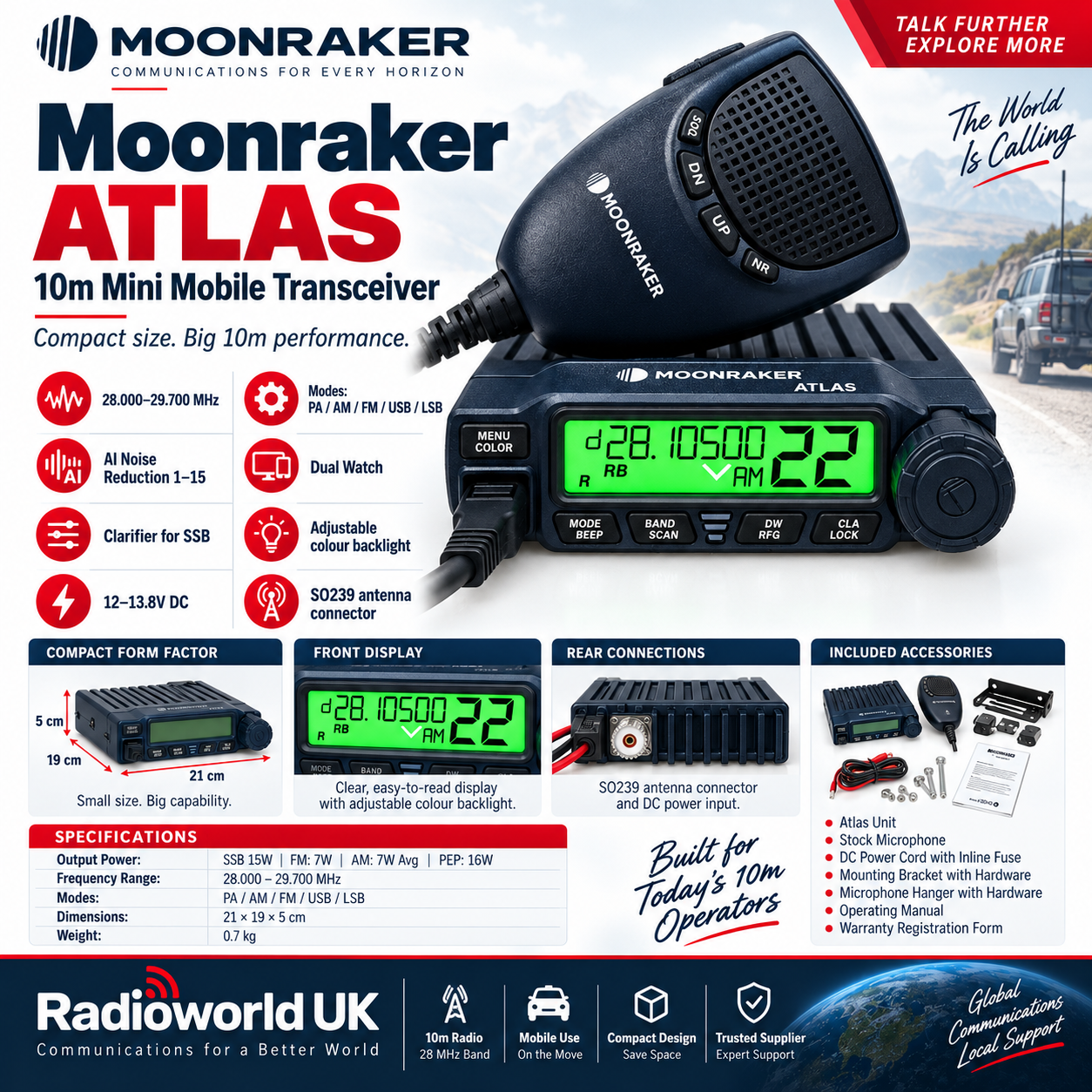 Moonraker ATLAS 10m Mini Mobile Transceiver with AI Noise Reduction ...