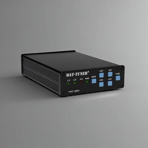 MAT-Tuner mAT-180H automatic HF antenna tuner with front panel controls and SWR indicators, designed for Icom transceivers.