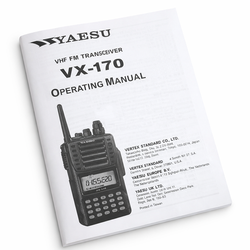 Yaesu VX-170 VHF FM transceiver operating manual with radio illustration on cover