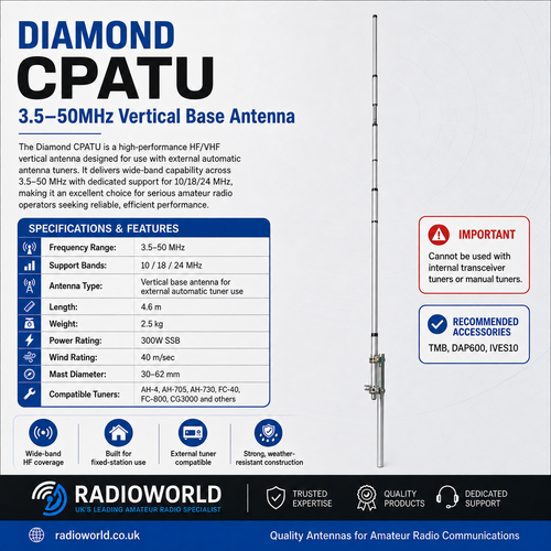 Image of Diamond CPATU 3.5–50MHz Vertical Base Antenna for External Automatic Tuners
