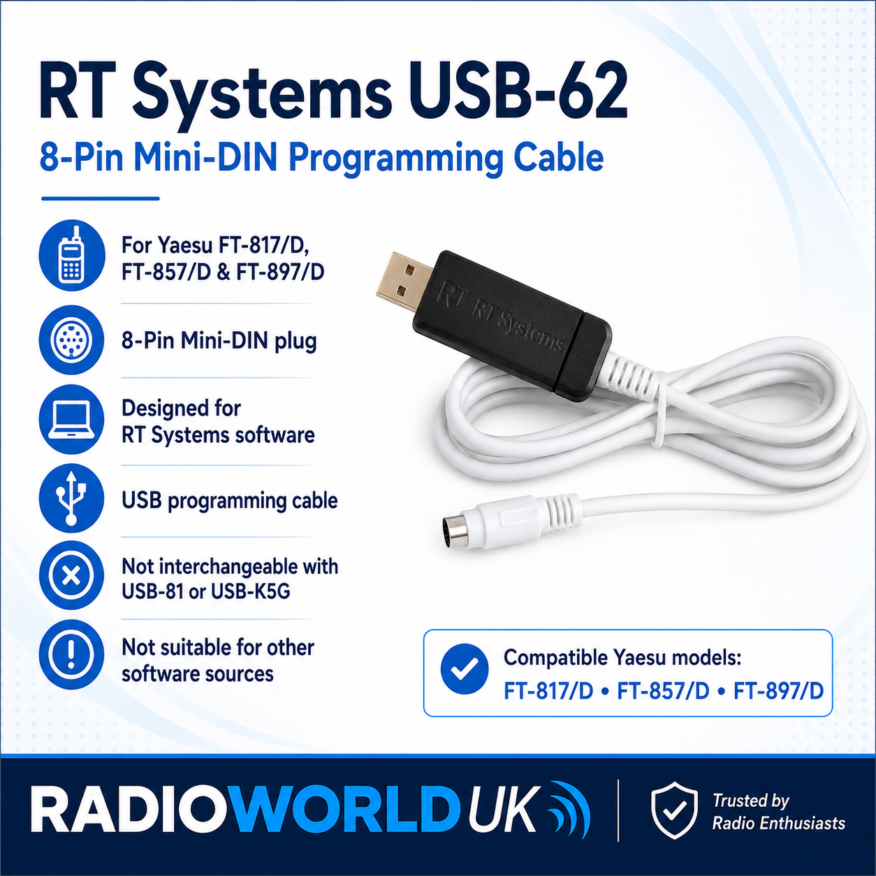 Usb-62 programming cat cable for FT897, FT857, FT817 - Radioworld UK