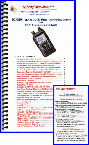 Nifty icom id-51a,e  plus and anniversary edition mini-manual & card combo