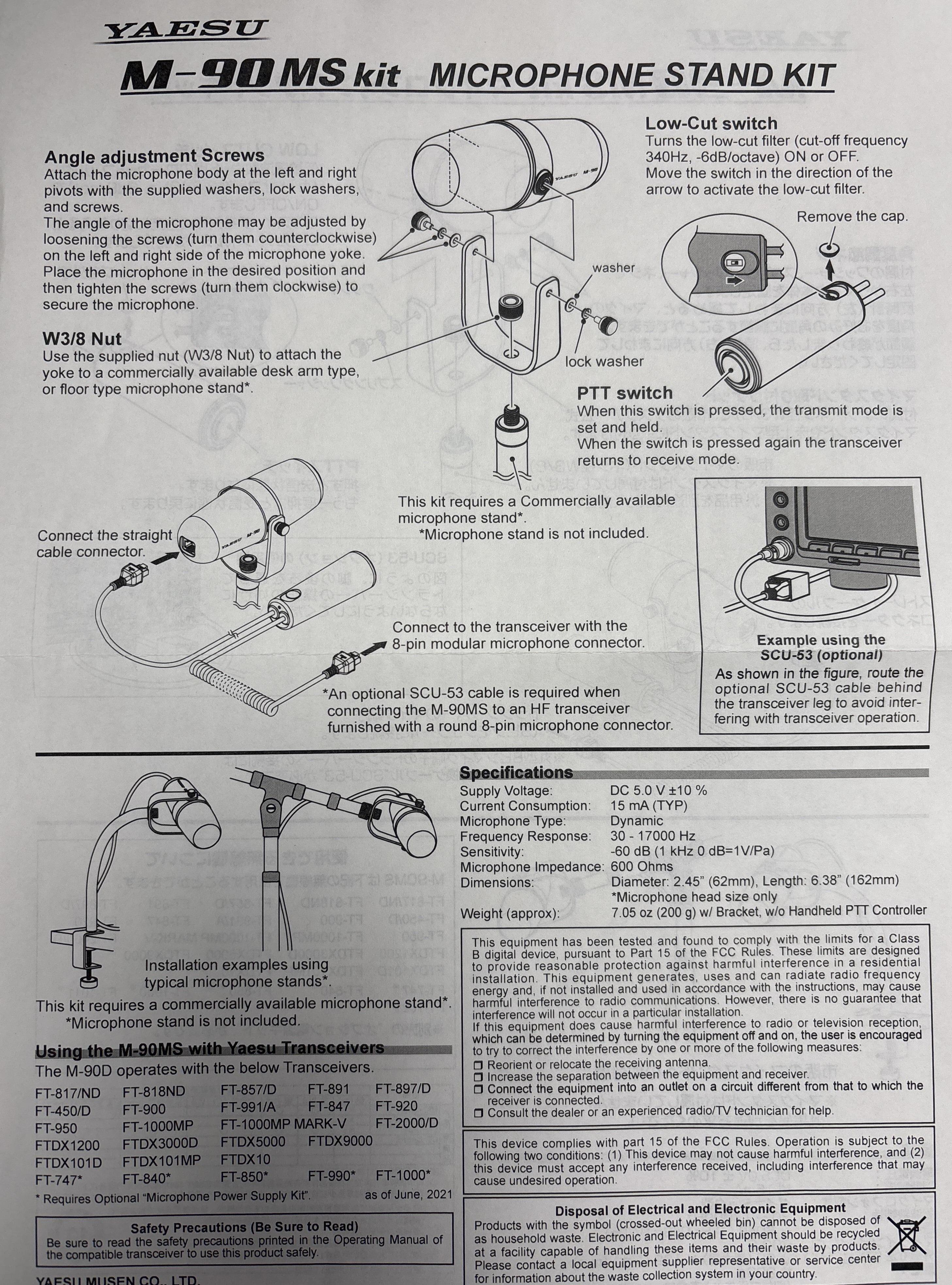 SCU-53 YAESU Câble adaptateur pour connecter le microphone