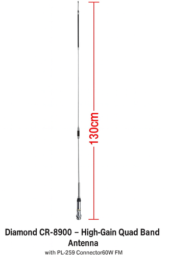 Diamond CR-8900 quad band mobile antenna – 130cm vertical whip with PL-259 connector