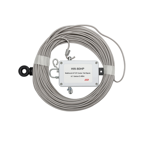 HW‑80HP multiband HF off‑centre fed dipole antenna with 4:1 balun, 133ft wire, 80–10m