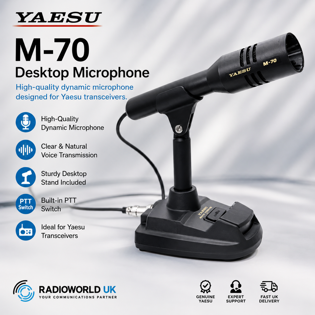 Yaesu M‑70 Desktop Microphone with PTT & Gooseneck | Radioworld UK