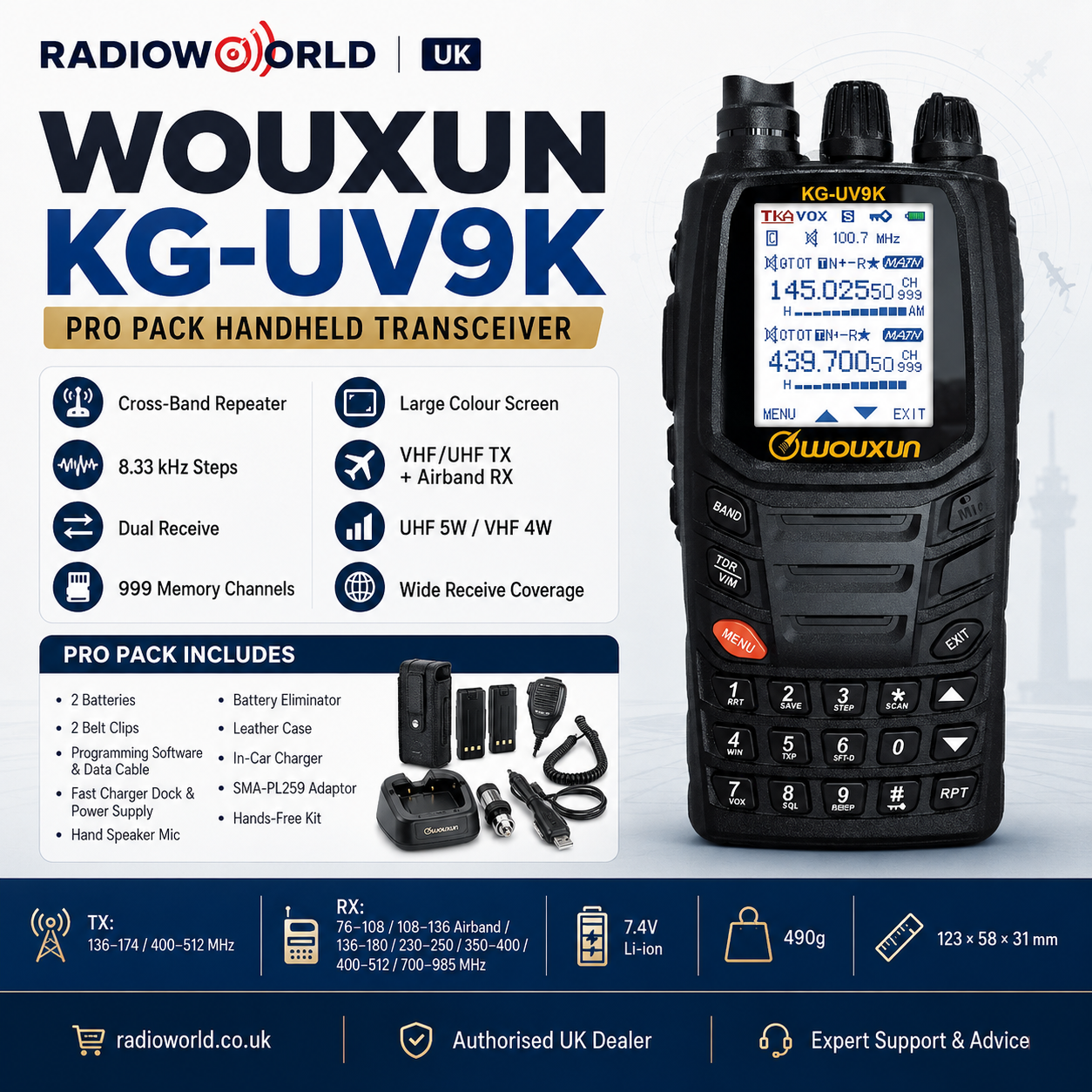 Wouxun KG‑UV9K Pro Pack handheld transceiver with 8.33 kHz step and cross‑band repeat – Radioworld UK