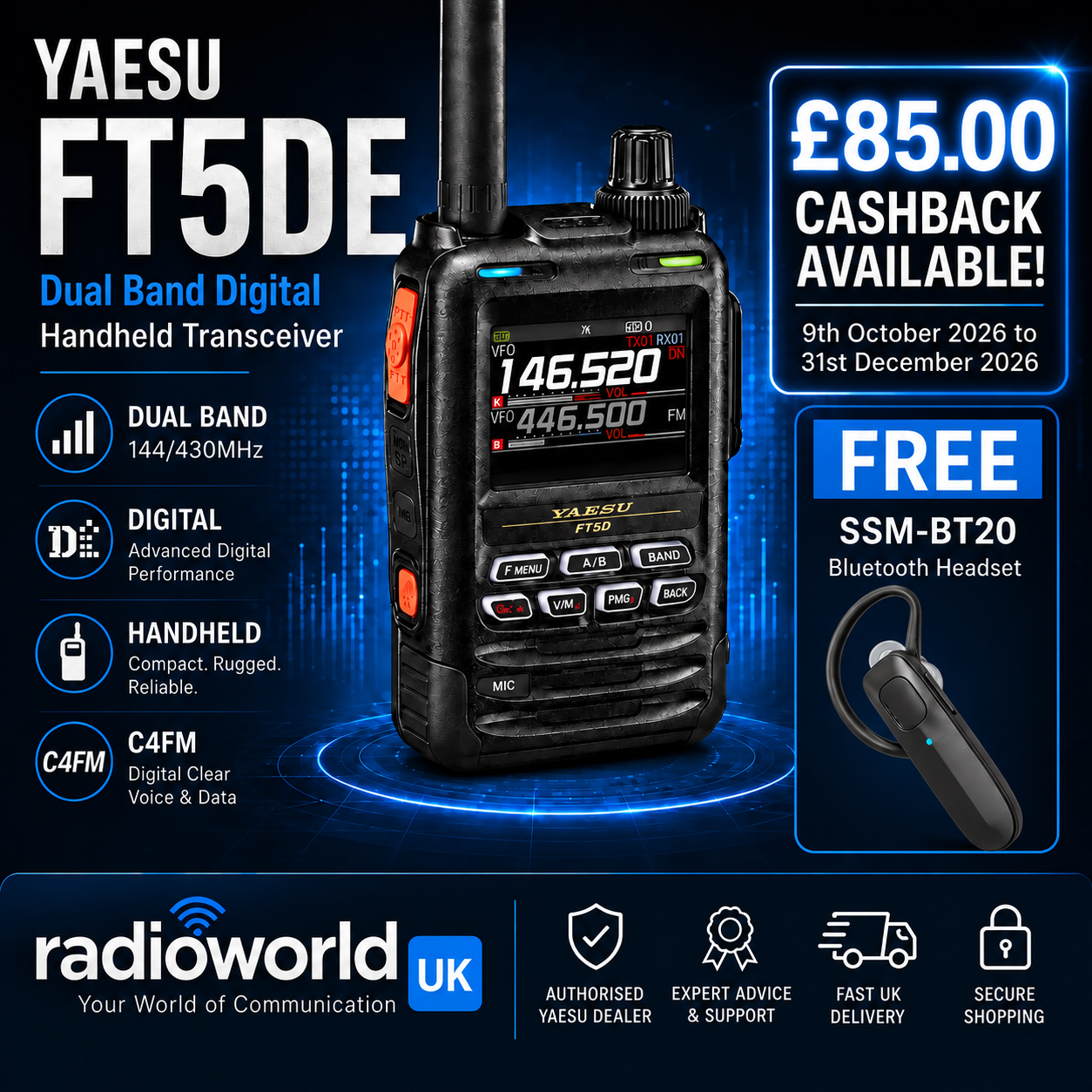 Yaesu FT5DR 5W C4FM/144/430MHz Dual Band Digital handheld