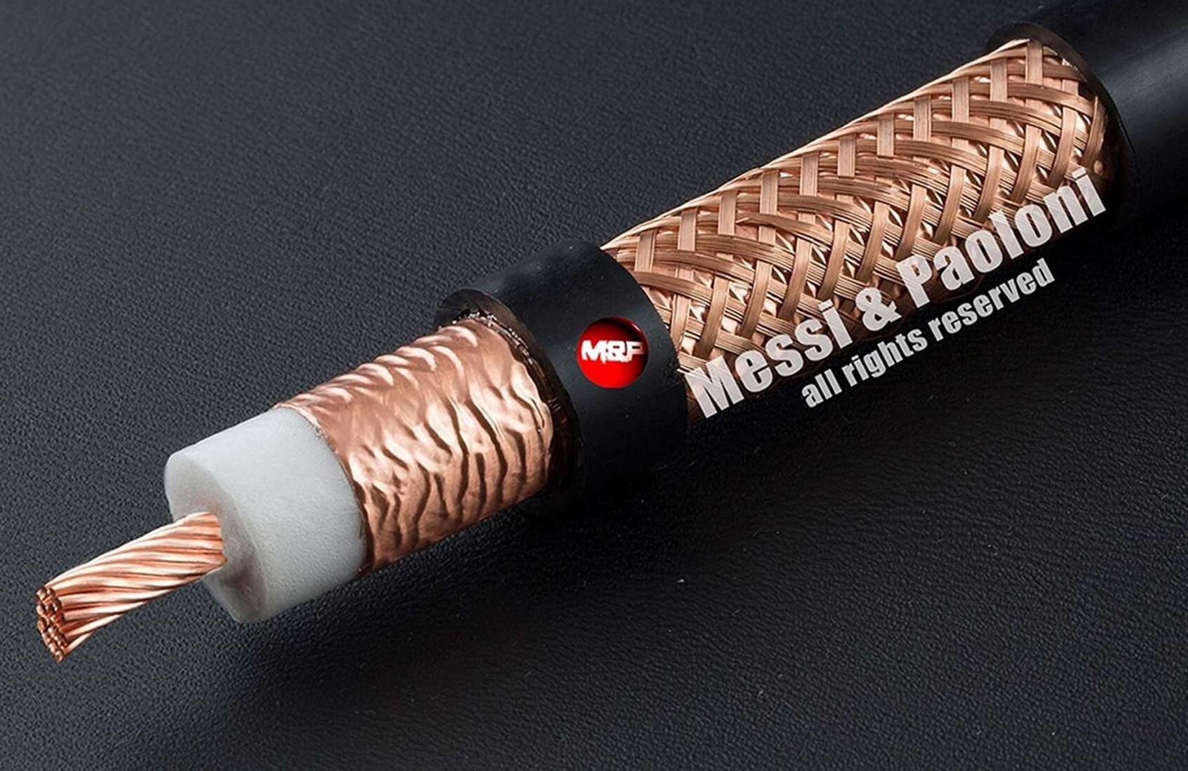 Messi & Paoloni 12.7mm coaxial cable with exposed copper braid, dielectric, and conductor for moonbounce and amplifier use