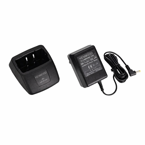 “Kenwood UBC‑4 single‑slot charger with AC power adapter for handheld radios”
